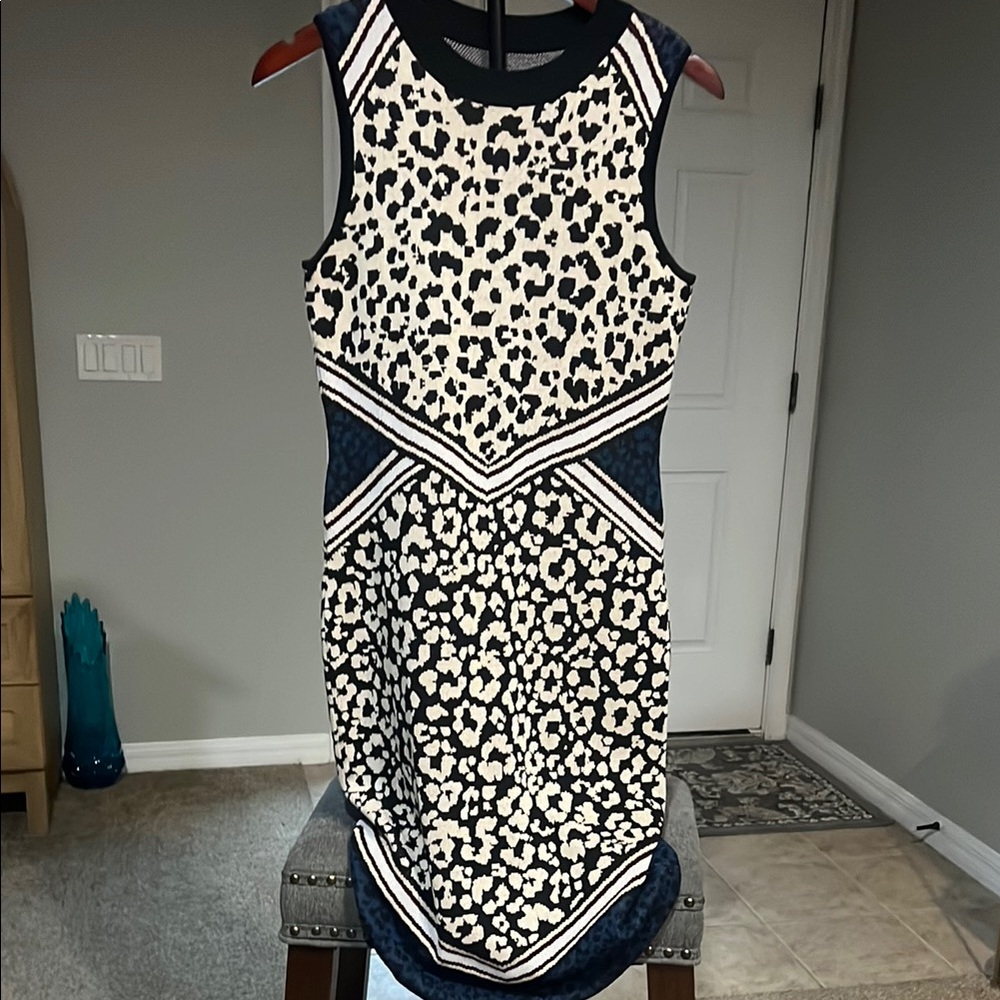 Leopard Print Sleeveless Fitted Sweater Dress - Never Worn